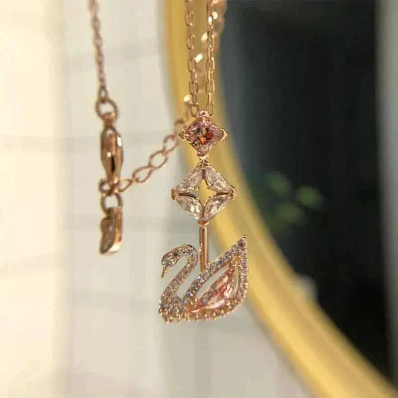2024 fashion creative pink swan crystal necklace - Blade & Thread