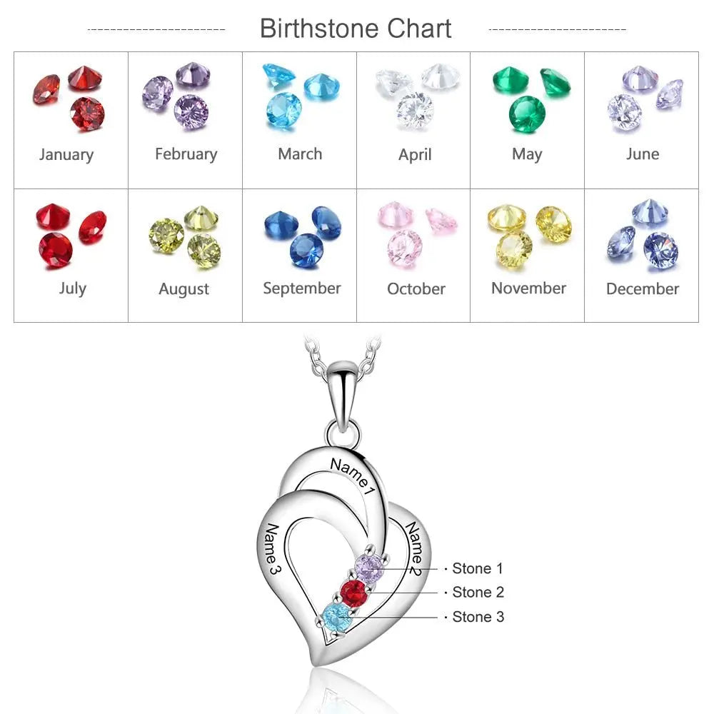 3 Birthstones Engravable Jewelry Customized Name Necklaces Pendant - Blade & Thread