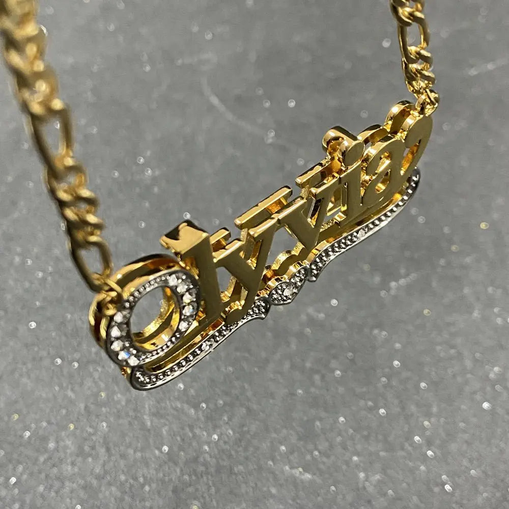 3D Name Necklace Custom Two Color Stainless Steel Double Layer Under Heart Necklace - Blade & Thread