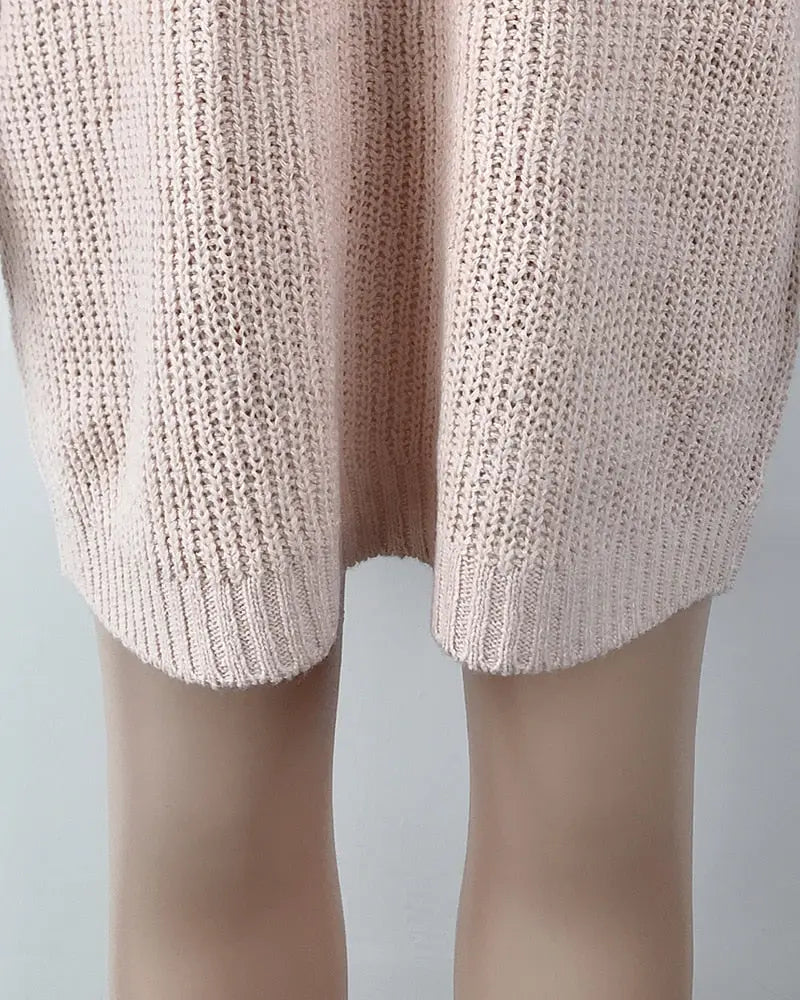 Women Turtleneck Oversized Knitted Dress Solid Long Sleeve Casual Elegant Mini Sweater Dress Plus Size nowadaysfashion