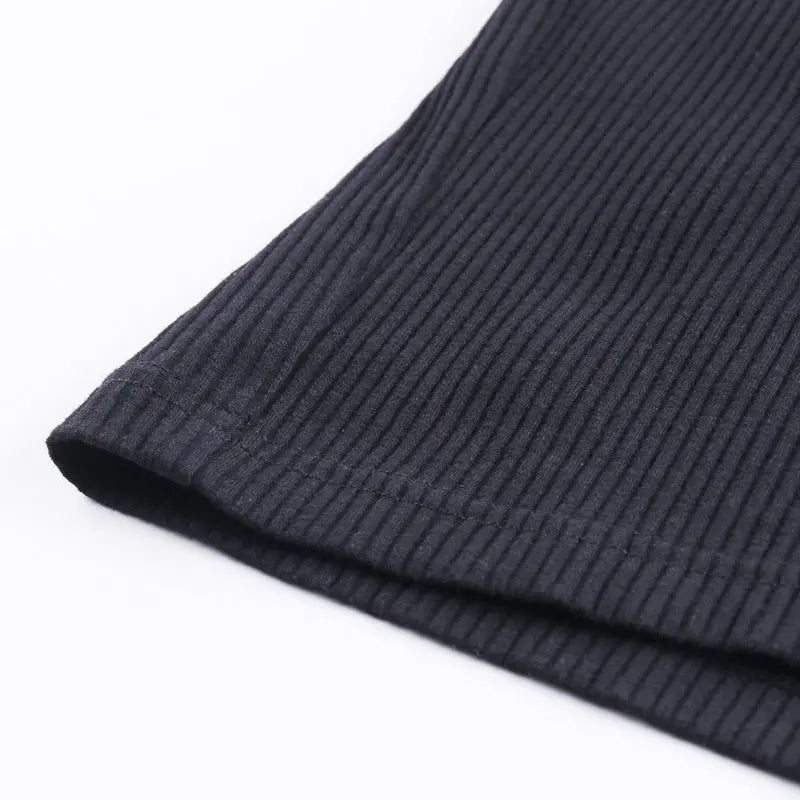 Bodycon Ribbed Dress Stand Collar Zipper Deep V-neck Solid Stretch Mini Vestido nowadaysfashion