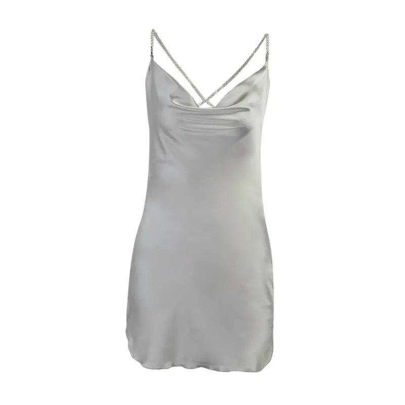 Silk Strap Mini Dresses Backless Solid Color Criss Front Pearl Sexy Summer Sexy Party nowadaysfashion