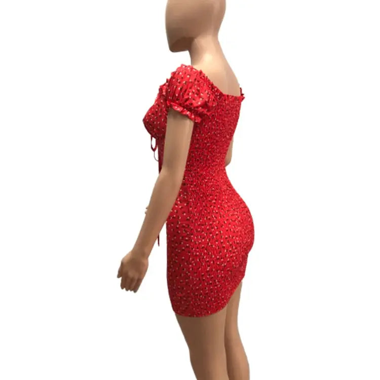 Women Floral Wrap Dress Off Shoulder Tie Up Front Ruffle Mini Dress Summer Office Lady Slash Neck Printed Pencil Dress nowadaysfashion