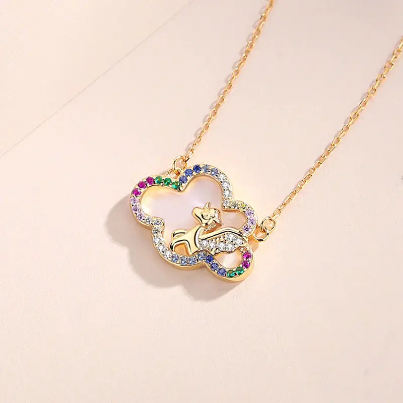 S952 Sterling Silver Necklace Fashion Fritillary Colorful Cloud Unicorn Necklace nowadaysfashion