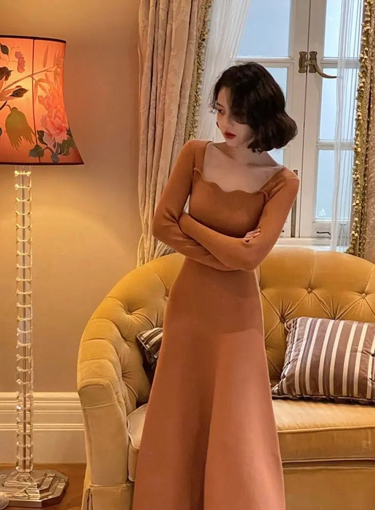 A-line Dress Women Full Sleeve Slim Waist Dress Autumn Winter - Blade & Thread