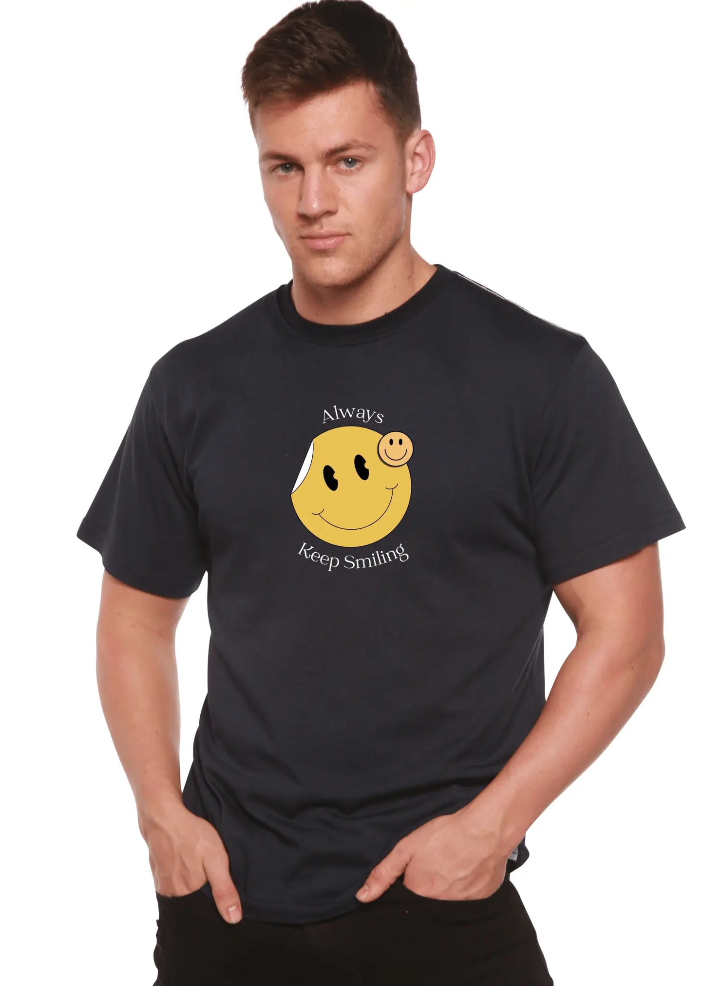 Always Keep Smiling Men's Bamboo Viscose/Organic Cotton Short Sleeve Graphic T-Shirt - Blade & Thread