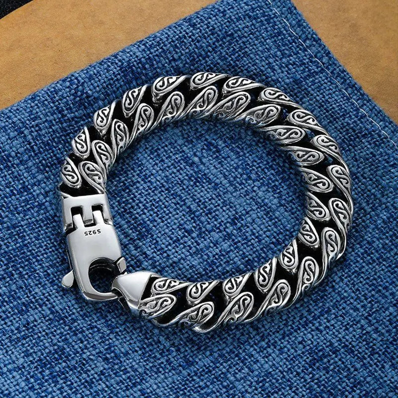 ang grass pattern silver-plated chunky bracelet - Blade & Thread