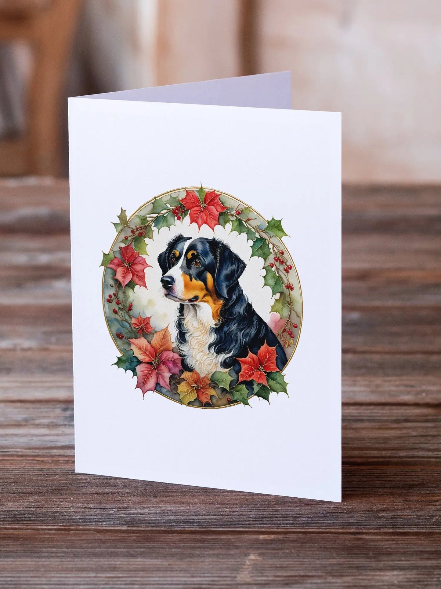 Appenzeller Sennenhund Christmas Flowers Greeting Cards Pack of 8 - Blade & Thread