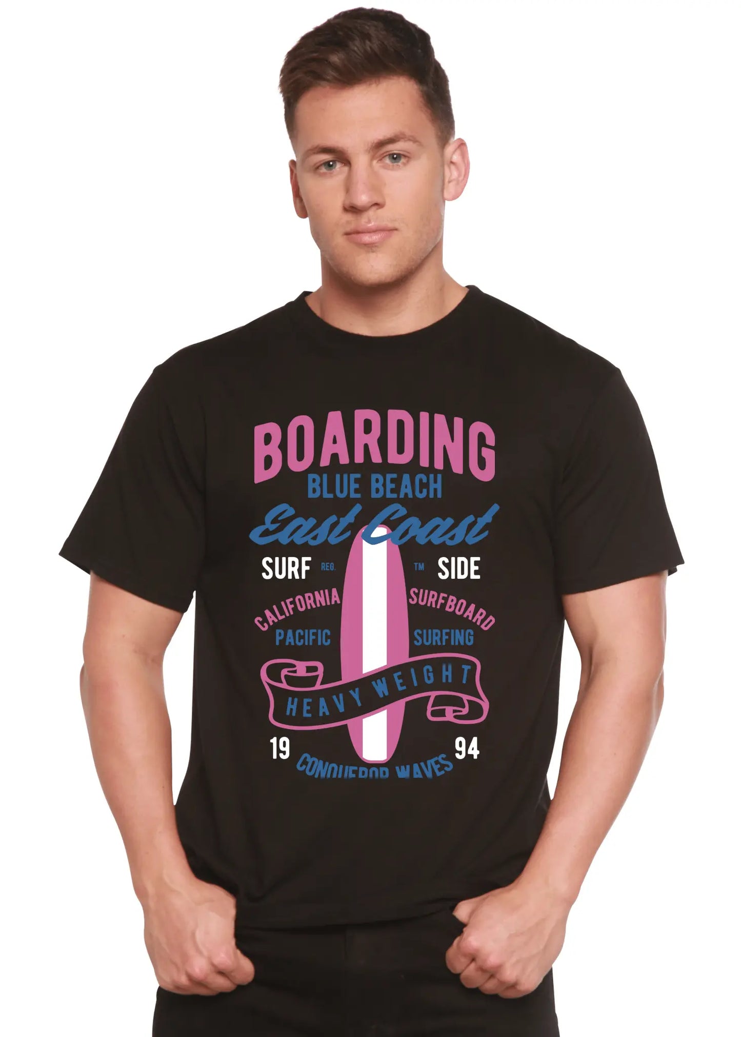 Boarding Blue Beach Men's Bamboo Viscose/Organic Cotton Short Sleeve Graphic T-Shirt - Blade & Thread
