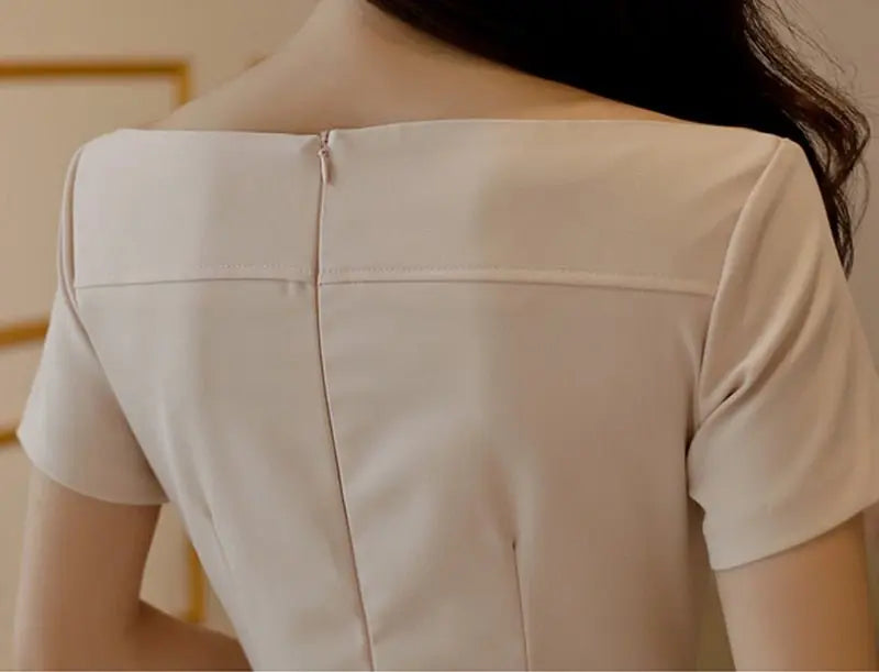 Brief Style Slash-neck Sleeveless Office Ladies Dress Elegant Midi Pencil Dresses - Blade & Thread