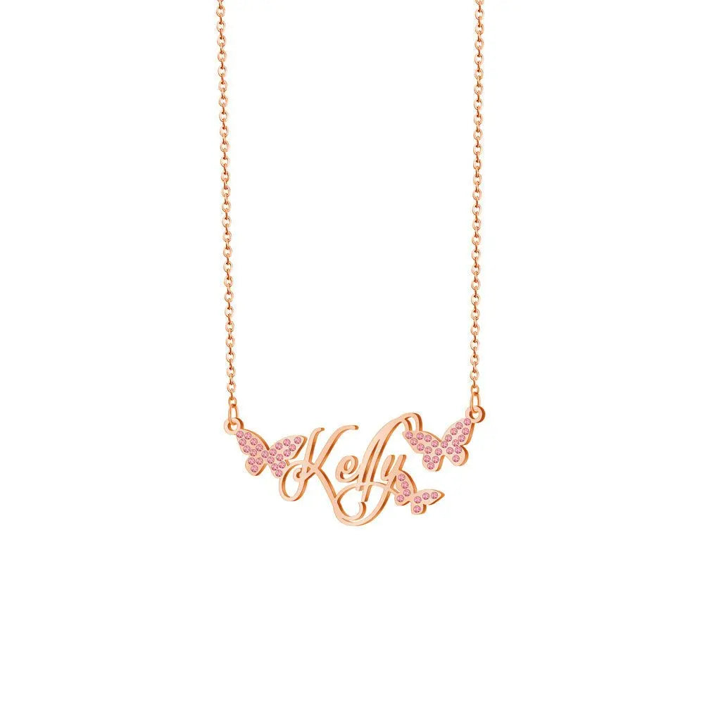 Butterfly Full Diamond Customized Name Necklace - Blade & Thread
