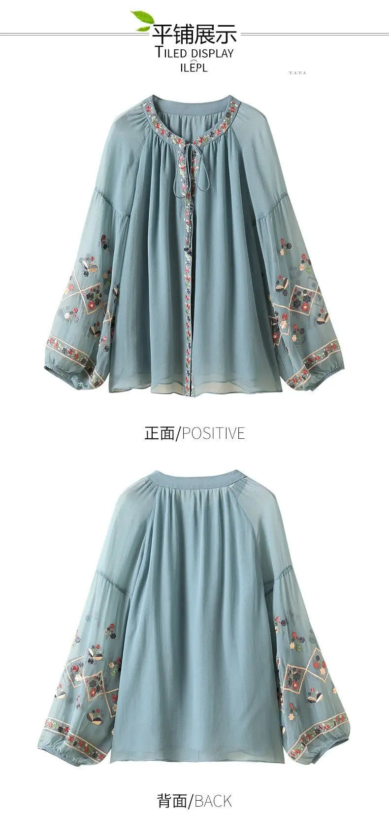 Chiffon Embroidery Blouse Long Lantern Sleeve Loose Top Casual Wear Oversize Casual Wear - Blade & Thread