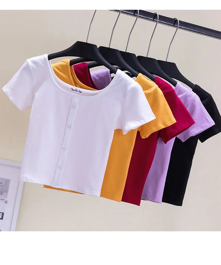 Collarbone Square Neck High Waist Navel T-Shirt Top - Blade & Thread