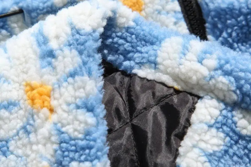 Cotton Padded Thick Parkas Jackets Daisy Print Fleece Warm Full Zip Coats - Blade & Thread