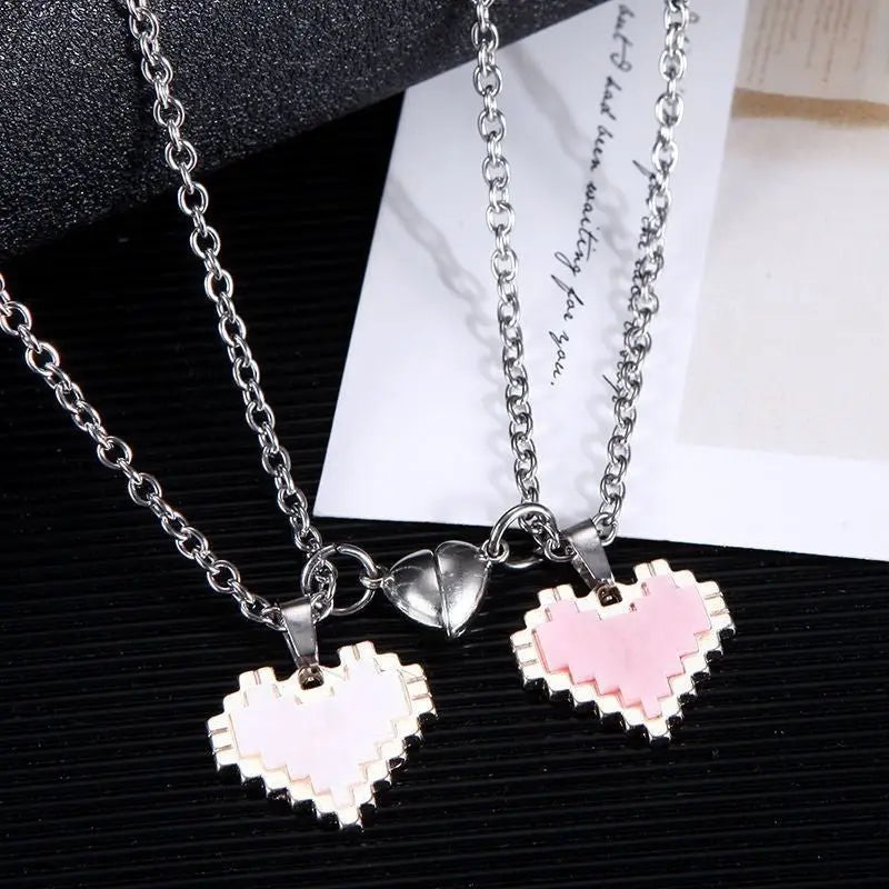 Couple attract bestie necklace love mosaic magnetic pendant - Blade & Thread