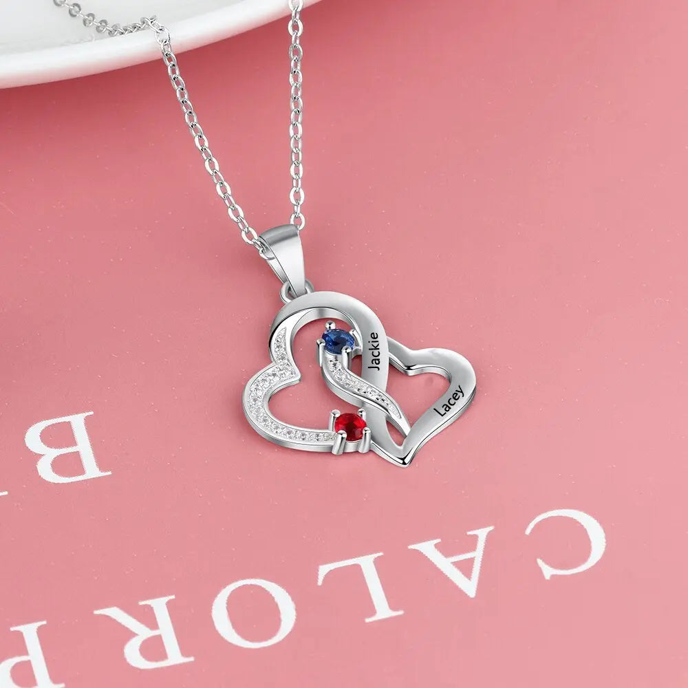 Customized 2 Birthstones Intertwined Heart Necklace Wedding Jewelry - Blade & Thread