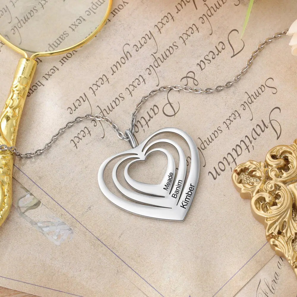 Customized 3 Hearts Pendant Personalized Engraving Name Necklaces - Blade & Thread