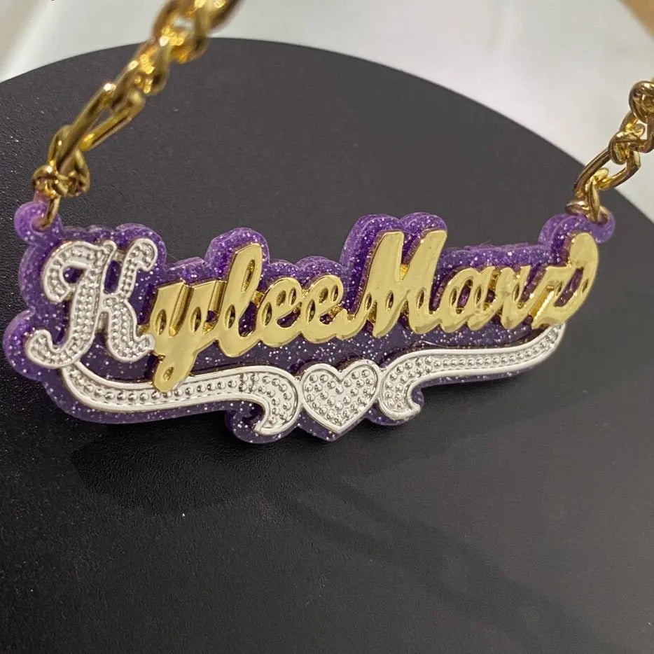 Customized Double Gold-plated Custom Name Necklace Custom Acrylic Pendant Necklace - Blade & Thread