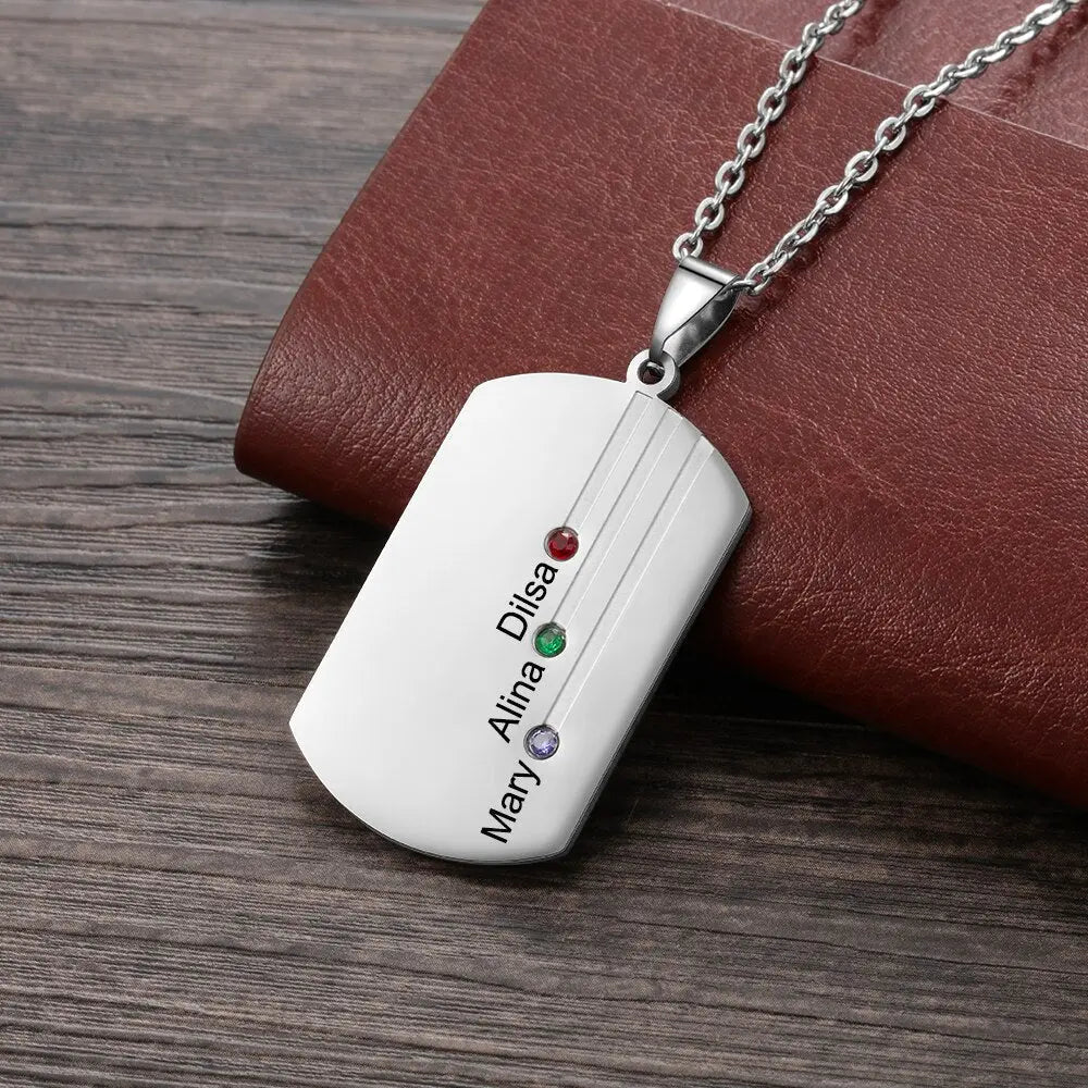 Customized Engraved Name Square Pendant Necklace Personalized 12-Month Birthstone Necklace - Blade & Thread