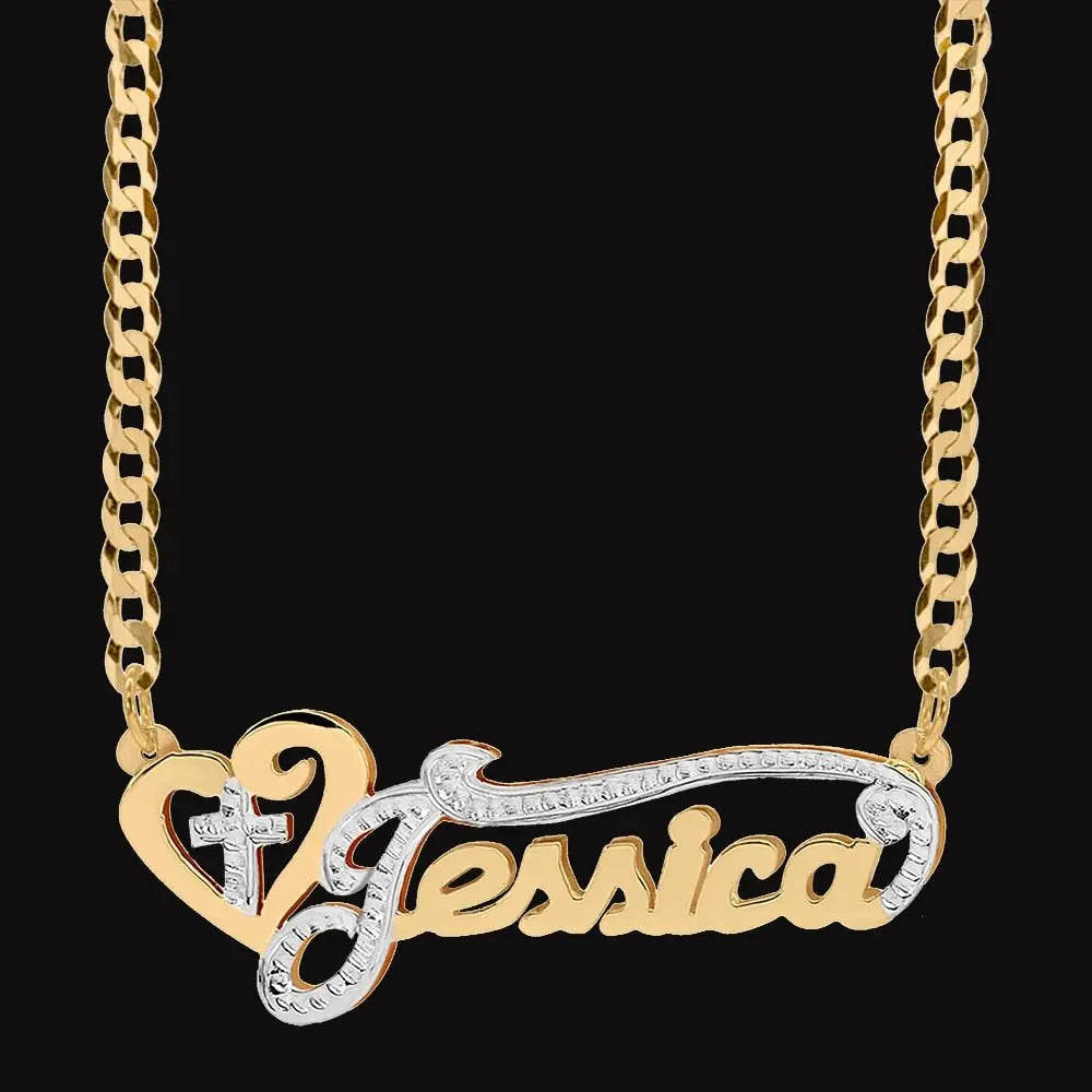 Customized Name Necklace Custom 3D Nameplate Personalized Double Electroplating Pendant - Blade & Thread