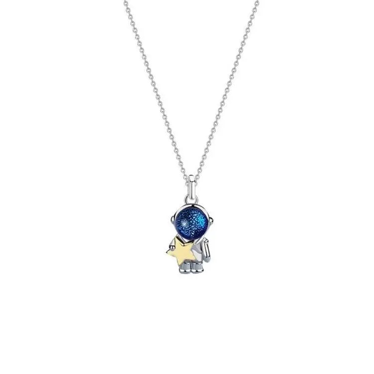 cute star and moon astronaut couple necklace fashion sweet dynamic romantic jewelry - Blade & Thread