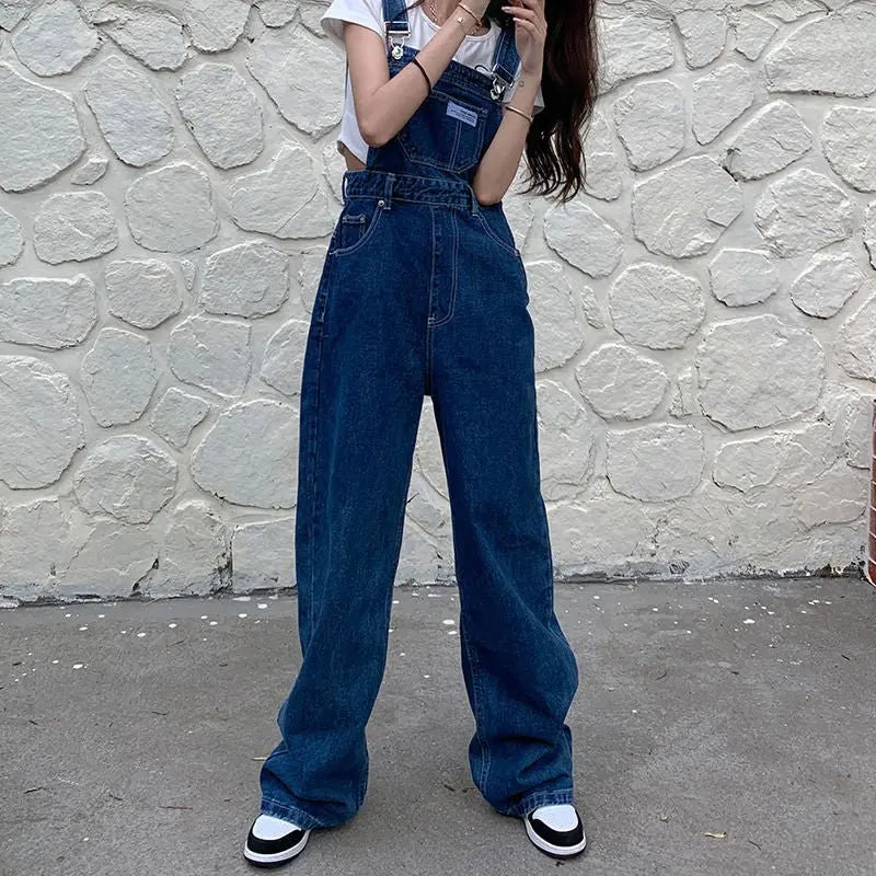 Denim Jumpsuit Women Baggy Jeans Jumpsuits High Waist Wide Leg Overalls Trousers - Blade & Thread