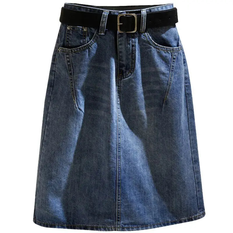 Denim Skirts with Belt Casual Loose High Waist Mid Length Skirts - Blade & Thread