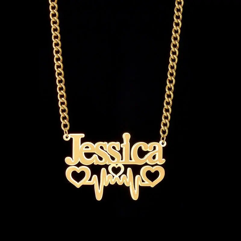 EKG love embellishment customized name necklace - Blade & Thread