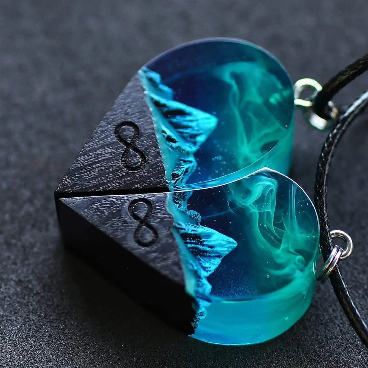 Epoxy Resin Necklace Wooden Pendant Mountains Heart Pendants Paired - Blade & Thread