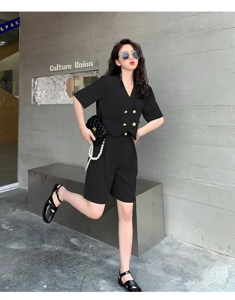 Fashion Office Short Sets Women Korean Loose Two Piece Suits Summer Thin - Blade & Thread