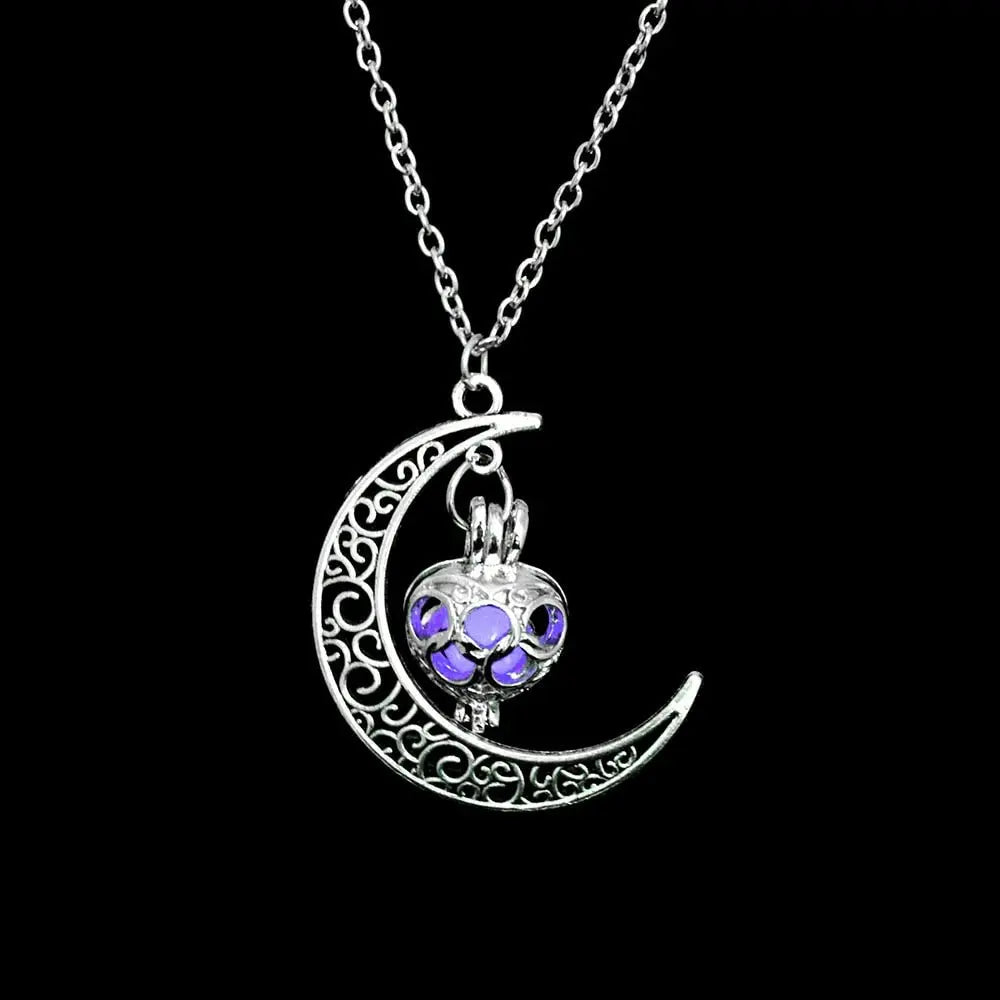Fashion Silver Color Charm Luminous Pendant Necklace Women Moon Glowing Stone Necklace - Blade & Thread