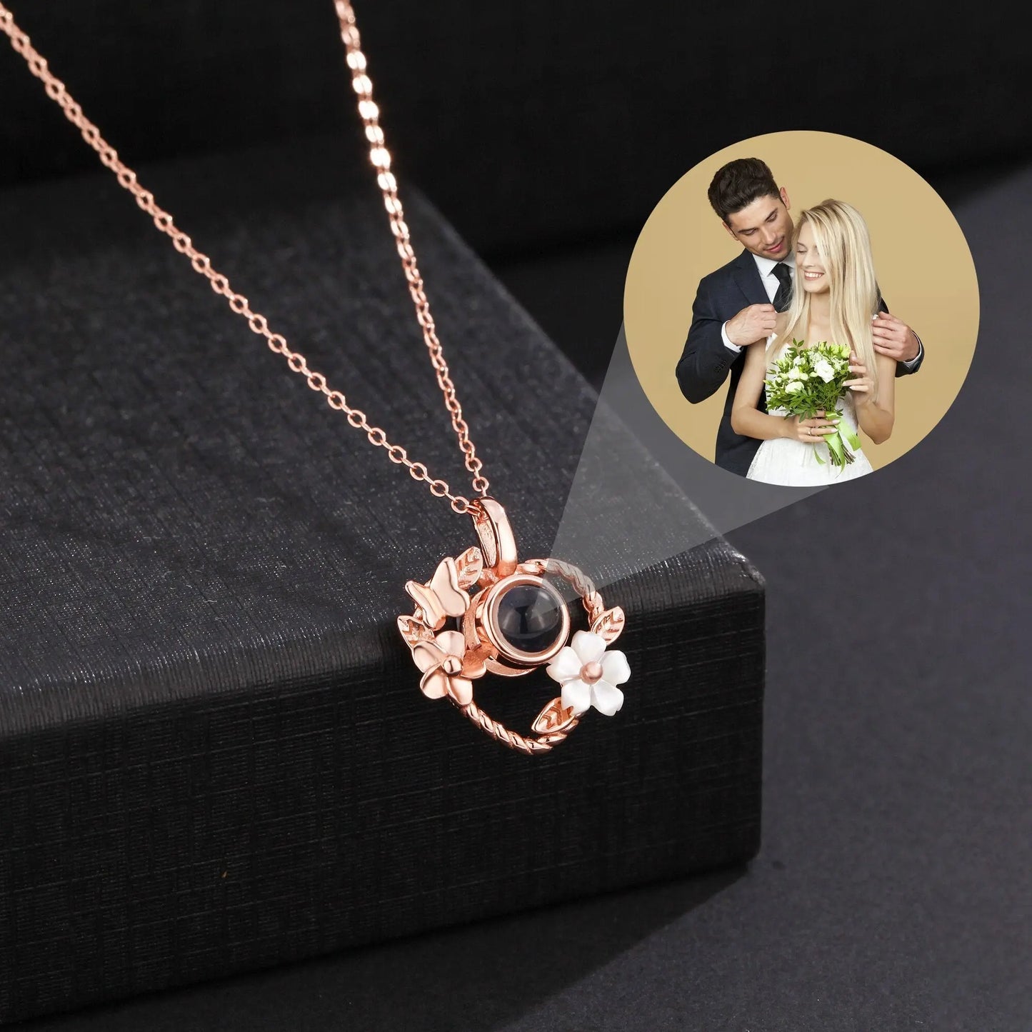 Flowers that can be customized for photos Personalized Projection Photo Necklace - Blade & Thread