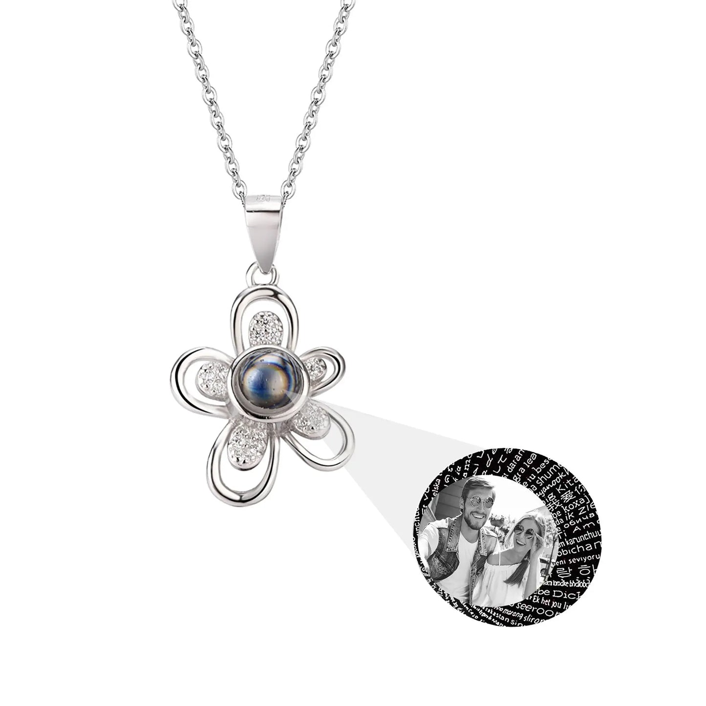 Flowers that can be customized for photos Projection Necklace Pendant Jewelry - Blade & Thread