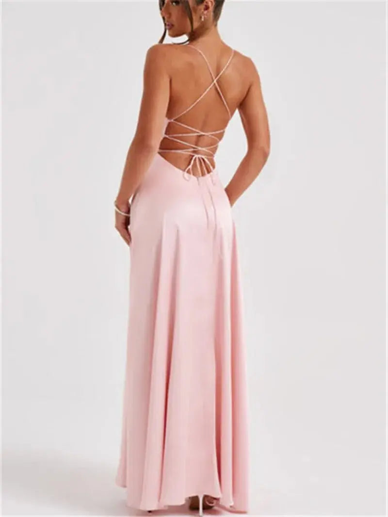 Formal Dress Elegant Solid Color Backless Split Evening Gown - Blade & Thread