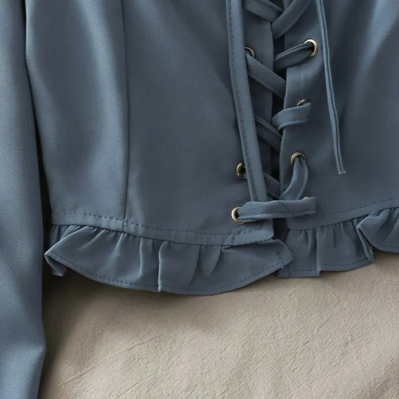 French Bandage Off Shoulder Ruffle Top Female Elegant Long Sleeve Shirt Y2k - Blade & Thread