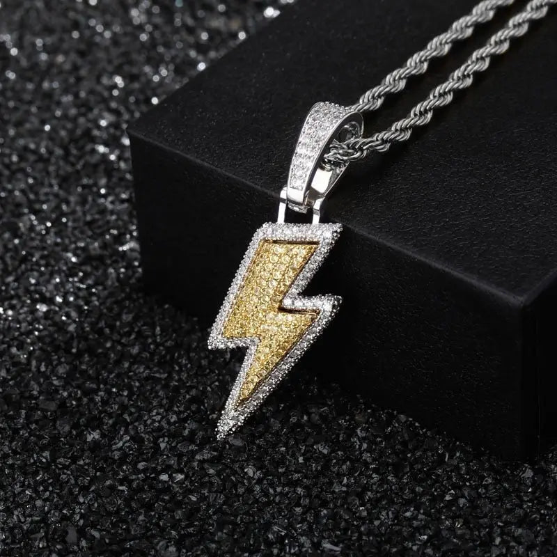 Full Zircon Lightning Necklace Hip Hop Party Locomotive Pendant Necklace nowadaysfashion