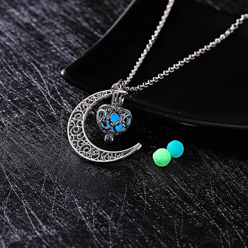 Glow In The Dark Necklace Moon Square Heart Necklaces For Woman Hollow Water Drop Pendant - Blade & Thread