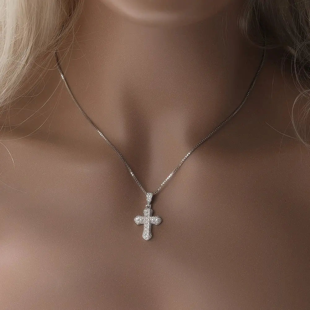Gold-plated, diamond-encrusted mini cross necklace - Blade & Thread