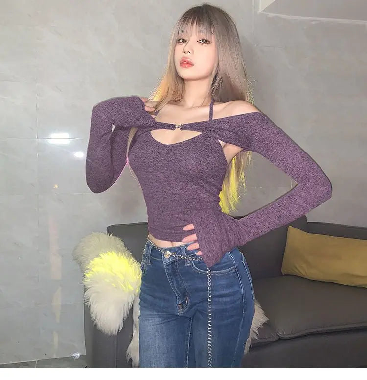 Halter Strapless T-shirt Women Sweet Sexy Off The Shoulder T-shirts Slim Two Piece Tops Woman - Blade & Thread