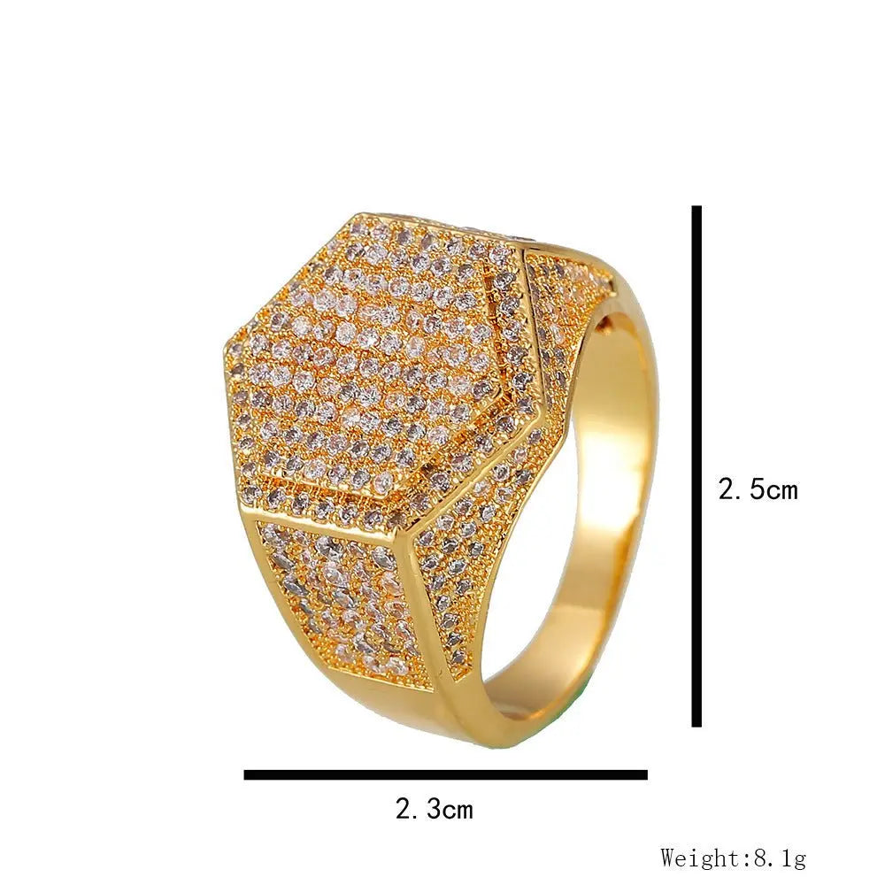 Hip-hop diamond hexagonal ring - Blade & Thread