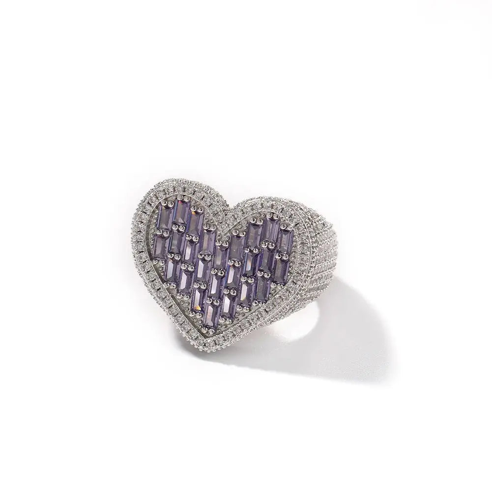 Hip-hop T-square heart-shaped zircon ring - Blade & Thread