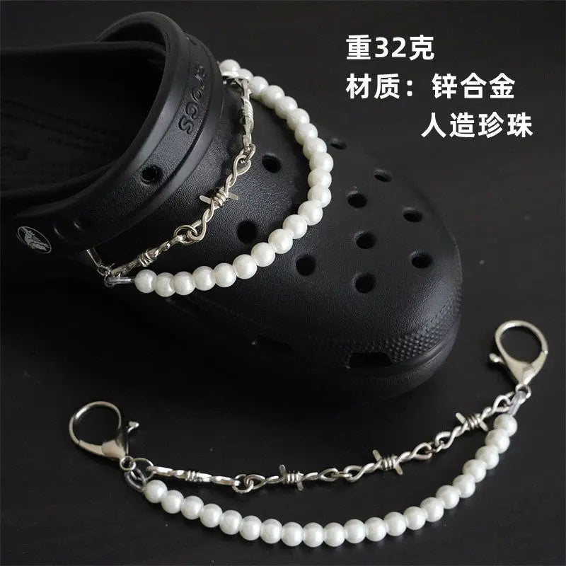 Hole shoe chain cool punk dark multi-layer shoe buckle rivet pearl shoe chain - Blade & Thread