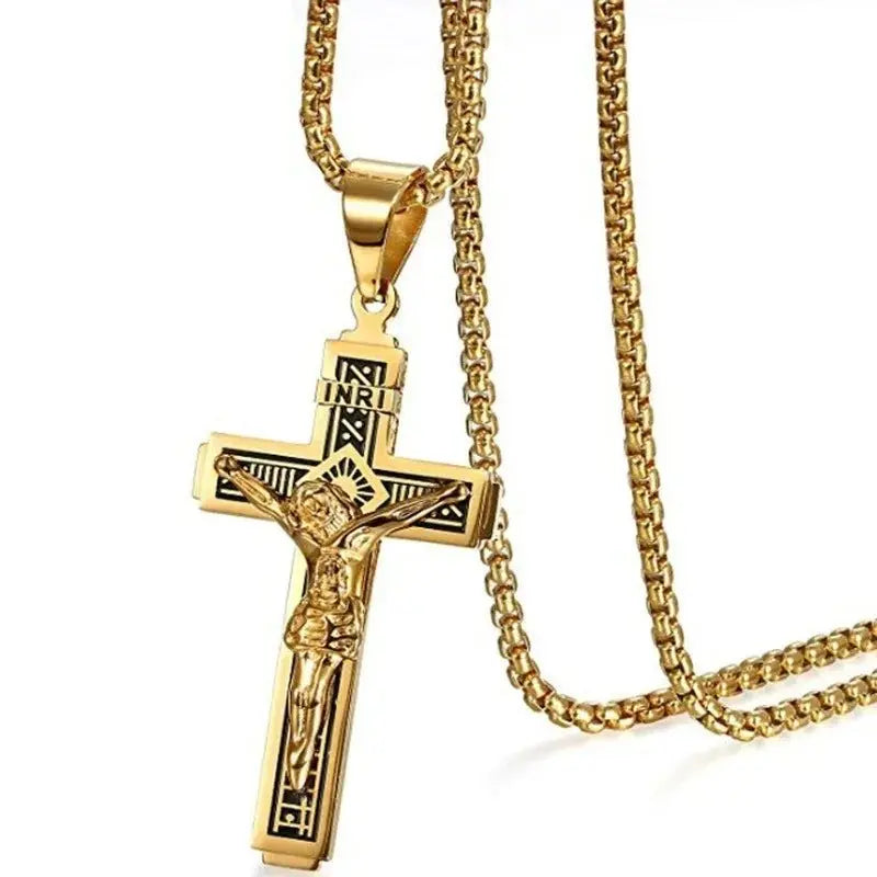 Jesus Christ Cross Necklace Gold Color Cross - Blade & Thread