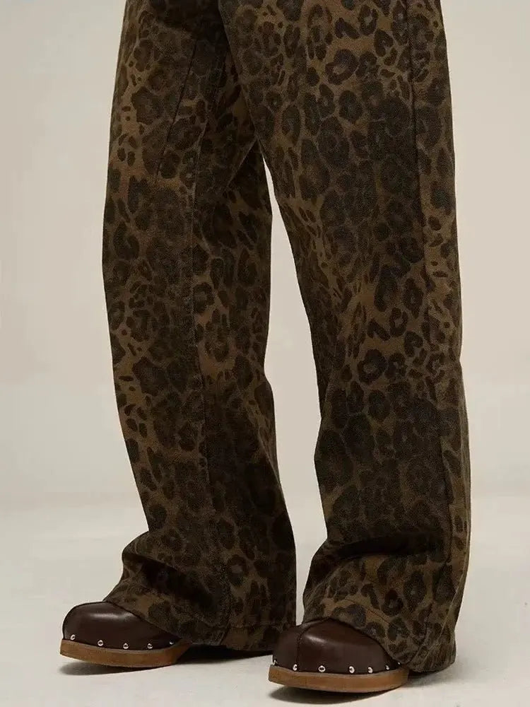 Leopard Print Y2k Jeans Women Oversized Wide Leg Denim Trousers Streetwear - Blade & Thread