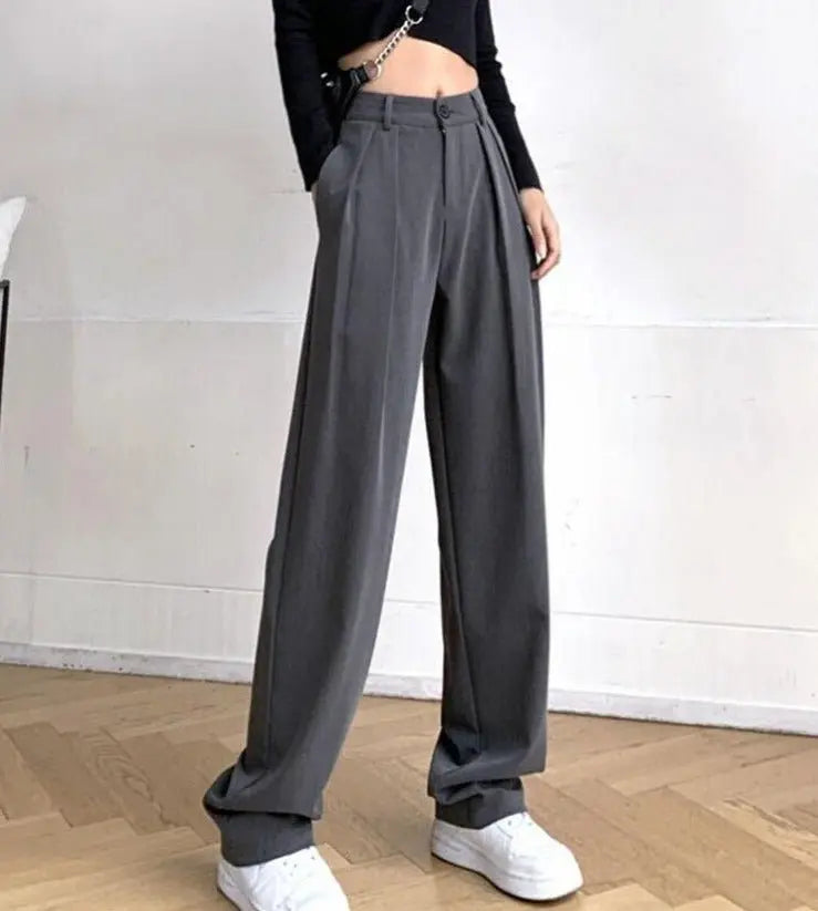Long Suit Pants High Waist Button Women Wide Leg Trousers - Blade & Thread