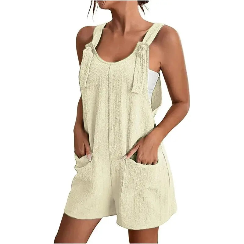 Loose Style Overalls Boho Solid Color Playsuit Sleeveless Rompers - Blade & Thread