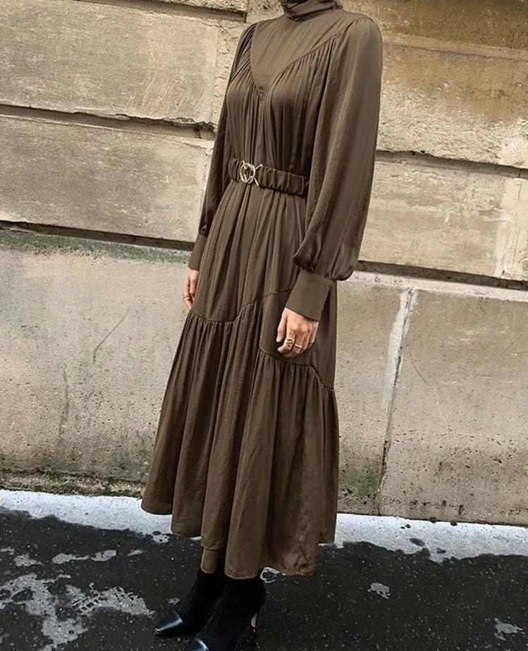 Mid-Long Loose Dress Female Vintage Turtleneck Spring Dress Vestidos Femme Robe - Blade & Thread
