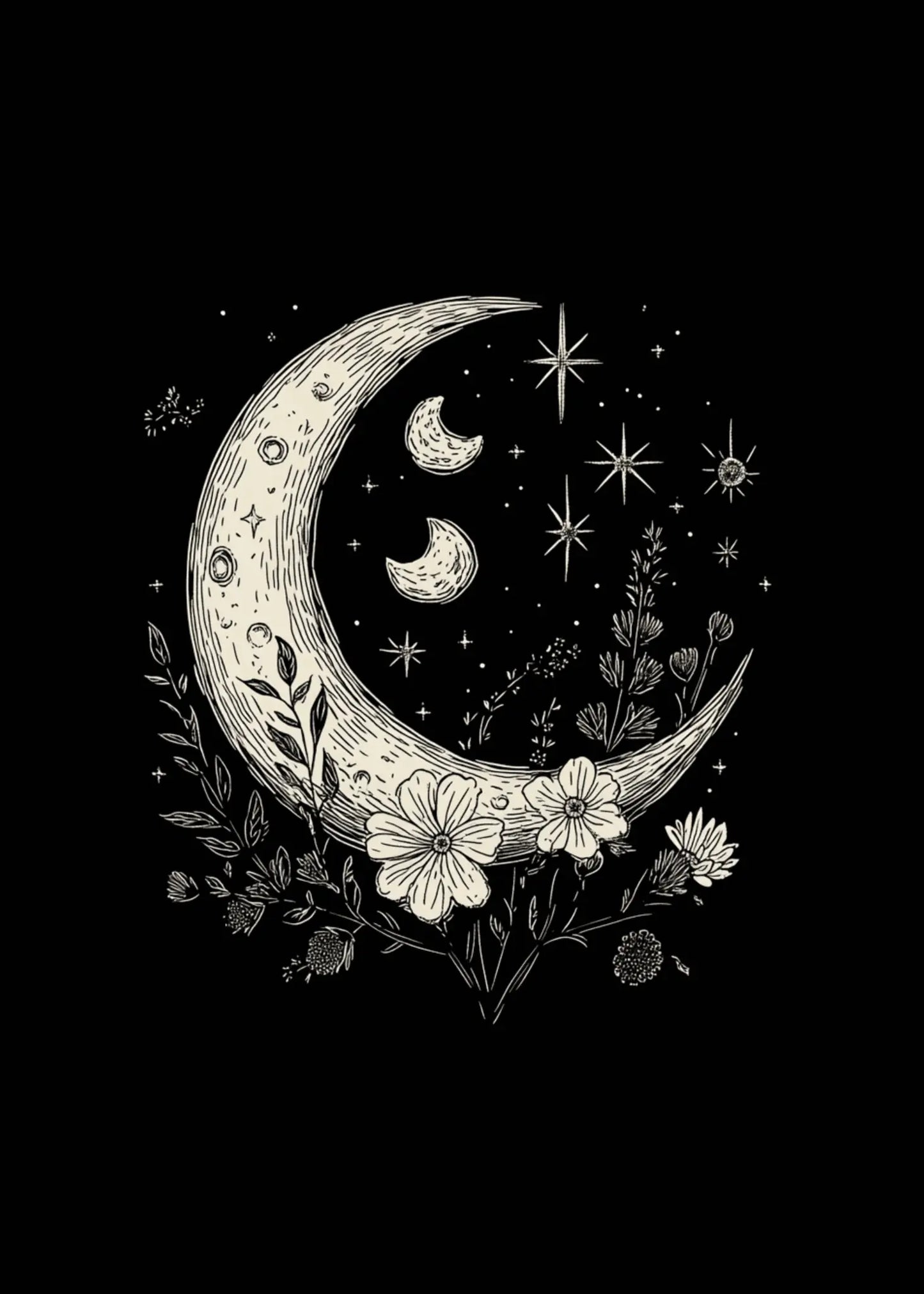 Moons and Stars Boho Flowers Vintage Unisex Bamboo/Cotton Graphic T-Shirt - Blade & Thread