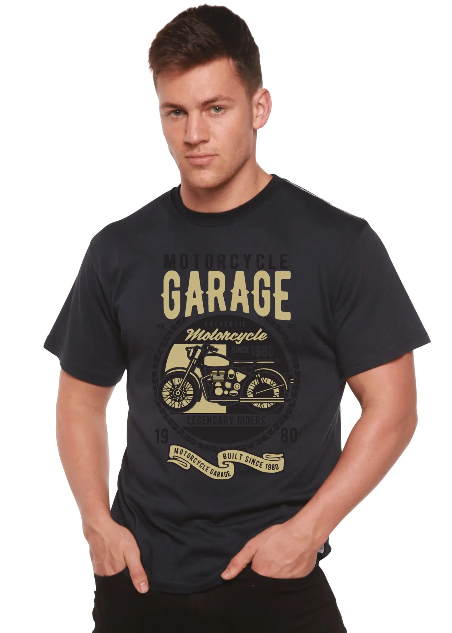 Motorcycle Garage Men's Bamboo Viscose/Organic Cotton Short Sleeve Graphic T-Shirt - Blade & Thread