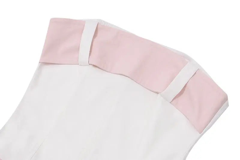 one-neck sweet strapless backless zipper contrasting color pleated dress - Blade & Thread